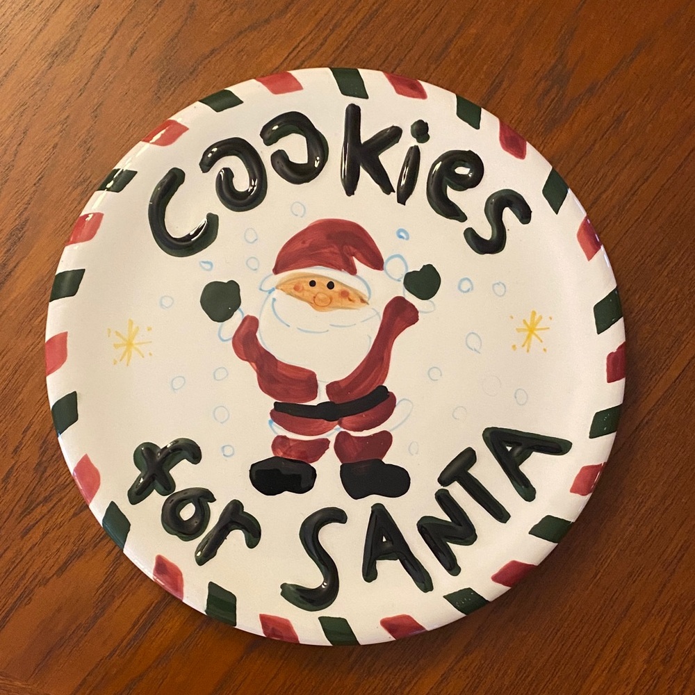 Santa Claus Holiday Cookie Plate, 9 inch, ceramic.